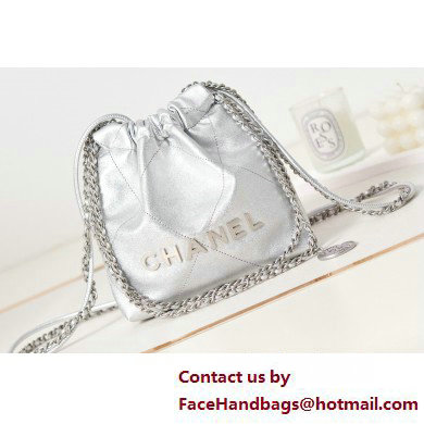 Chanel Shiny Calfskin & Silver-Tone Metal CHANEL 22 Mini Handbag AS3980 Silver